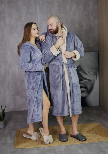Фото Парні халати Family Look "Grey & Cappuccino" | Сірий (Велсофт) &ndash; купити в Bluebell Room