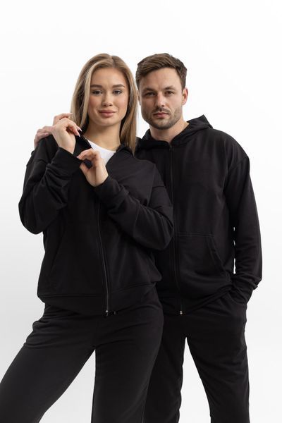 Фото Парні костюми на блискавці для закоханих Family Look | Набір чорних повсякденних комплектів &ndash; купити в Bluebell Room