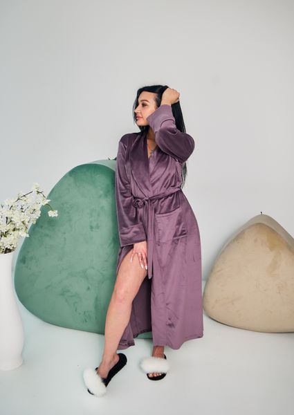Фото Жіночий довгий халат Velour Luxe | Плюшевий велюр на бавовні (Лаванда) &ndash; купити в Bluebell Room