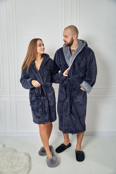 Фото Парні халати (Family Look) Графіт з сірим | Чоловічий + Жіночий (Міді) &ndash; купити в Bluebell Room