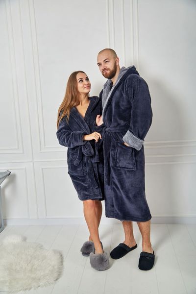 Фото Парні халати (Family Look) Графіт з сірим | Чоловічий + Жіночий (Міді) &ndash; купити в Bluebell Room