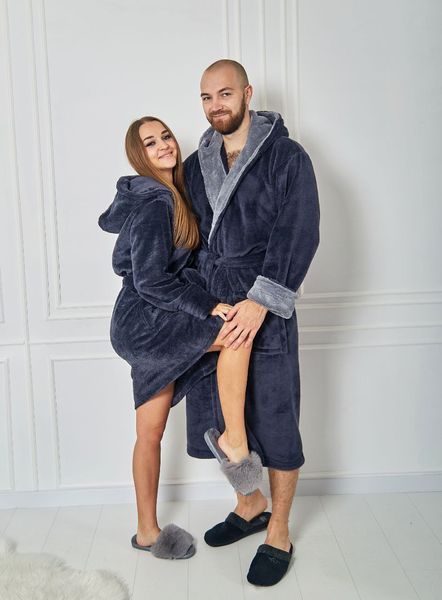Фото Парні халати (Family Look) Графіт з сірим | Чоловічий + Жіночий (Міді) &ndash; купити в Bluebell Room