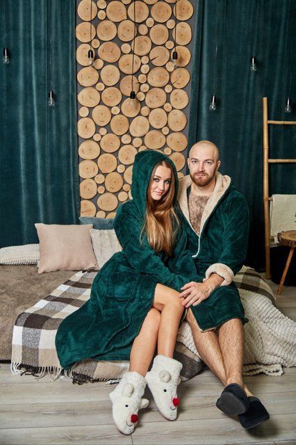 Фото Парні халати Family Look "Royal Emerald" | Смарагд з капучіно (Велсофт) &ndash; купити в Bluebell Room