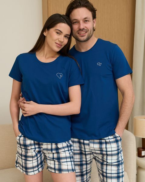 Фото Парні піжами для закоханих Family Look Пазл | Синій набір бавовняних піжам з шортами &ndash; купити в Bluebell Room