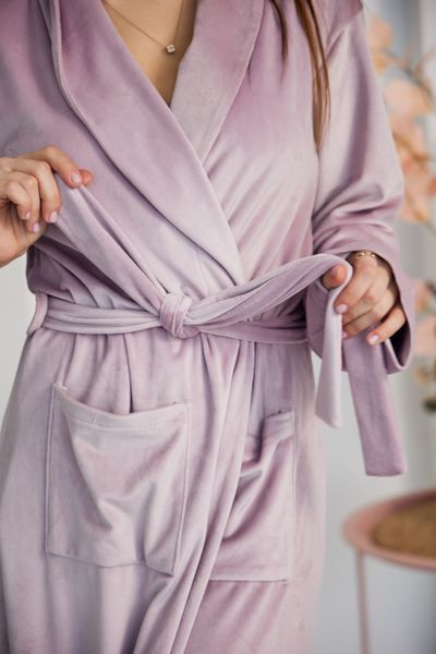 Фото Жіночий довгий халат Velour Luxe | Плюшевий велюр на бавовні (Пудра) &ndash; купити в Bluebell Room