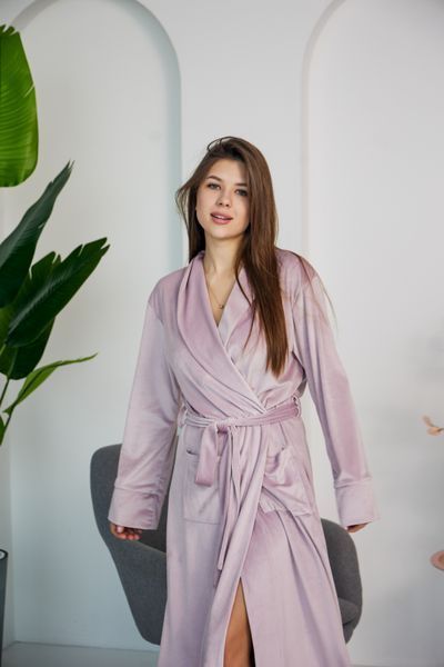 Фото Жіночий довгий халат Velour Luxe | Плюшевий велюр на бавовні (Пудра) &ndash; купити в Bluebell Room