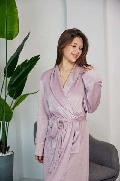 Фото Жіночий довгий халат Velour Luxe | Плюшевий велюр на бавовні (Пудра) &ndash; купити в Bluebell Room