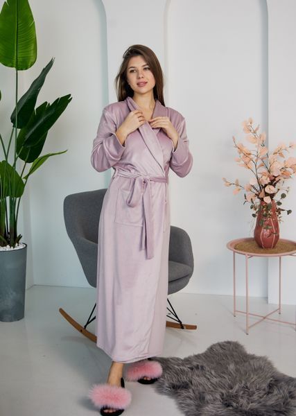 Фото Жіночий довгий халат Velour Luxe | Плюшевий велюр на бавовні (Пудра) &ndash; купити в Bluebell Room