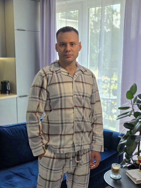 Фото Чоловіча піжама бежевого кольору в клітинку &ndash; купити в Bluebell Room