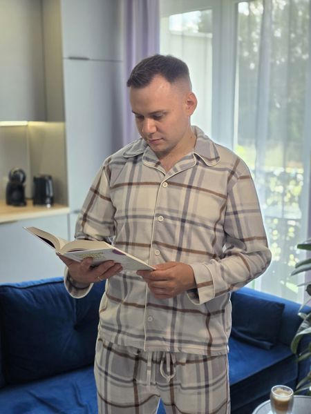 Фото Чоловіча піжама бежевого кольору в клітинку &ndash; купити в Bluebell Room