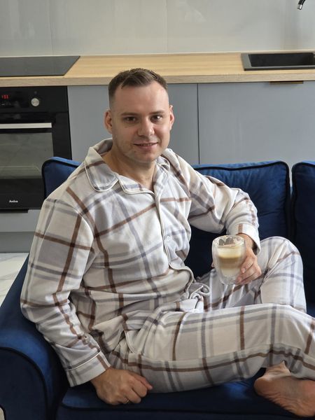 Фото Чоловіча піжама бежевого кольору в клітинку &ndash; купити в Bluebell Room
