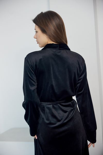 Фото Жіночий довгий халат Velour Luxe | Плюшевий велюр на бавовні (Чорний) &ndash; купити в Bluebell Room