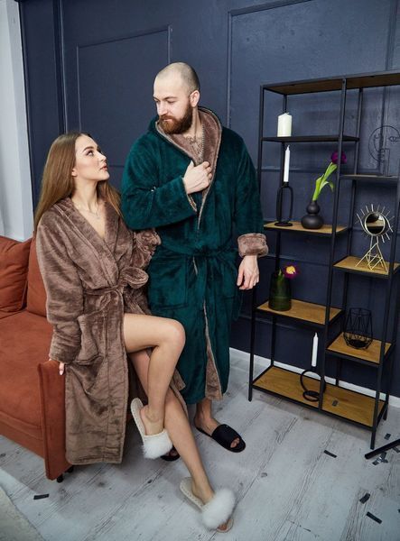 Фото Парні махрові халати Family Look (Ізумруд/Шоколад + Молочний шоколад) | Теплий набір &ndash; купити в Bluebell Room