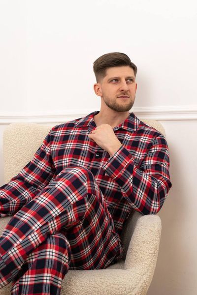 Фото Чоловіча піжама в клітинку червона з білим | Бавовняний домашній костюм &ndash; купити в Bluebell Room