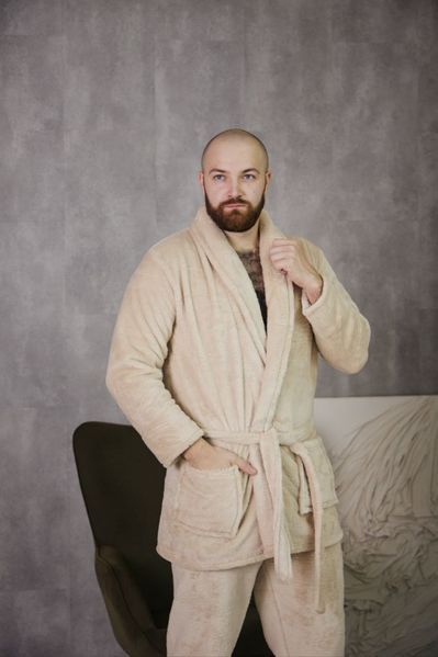Фото Чоловічий плюшевий костюм для дому | Тепле кімоно та штани (Капучино) &ndash; купити в Bluebell Room