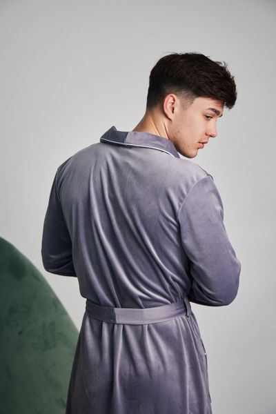 Фото Чоловічий велюровий халат з кантом сірий &ndash; купити в Bluebell Room