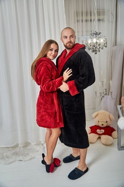 Фото Парні халати для закоханих Family Look (Чорний та Бордо) | Купити теплий набір халатів &ndash; купити в Bluebell Room